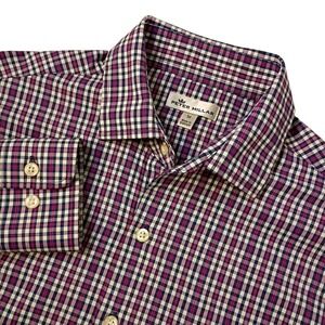 Peter Millar Shirt Mens Medium Pink Blue Plaid Performance Stretch Pocket Preppy